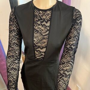 Elegant Black Lace Sleeve Dress